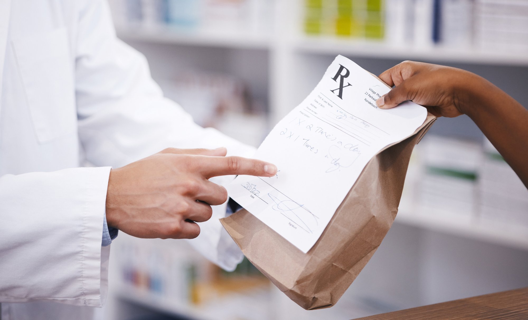 bag-medicine-pharmacist-hands-person-healthcare-prescription-pointing-pharmacy-receipt-zoom-shopping-doctor-giving-customer-products-instruction-package-medical-retail-services