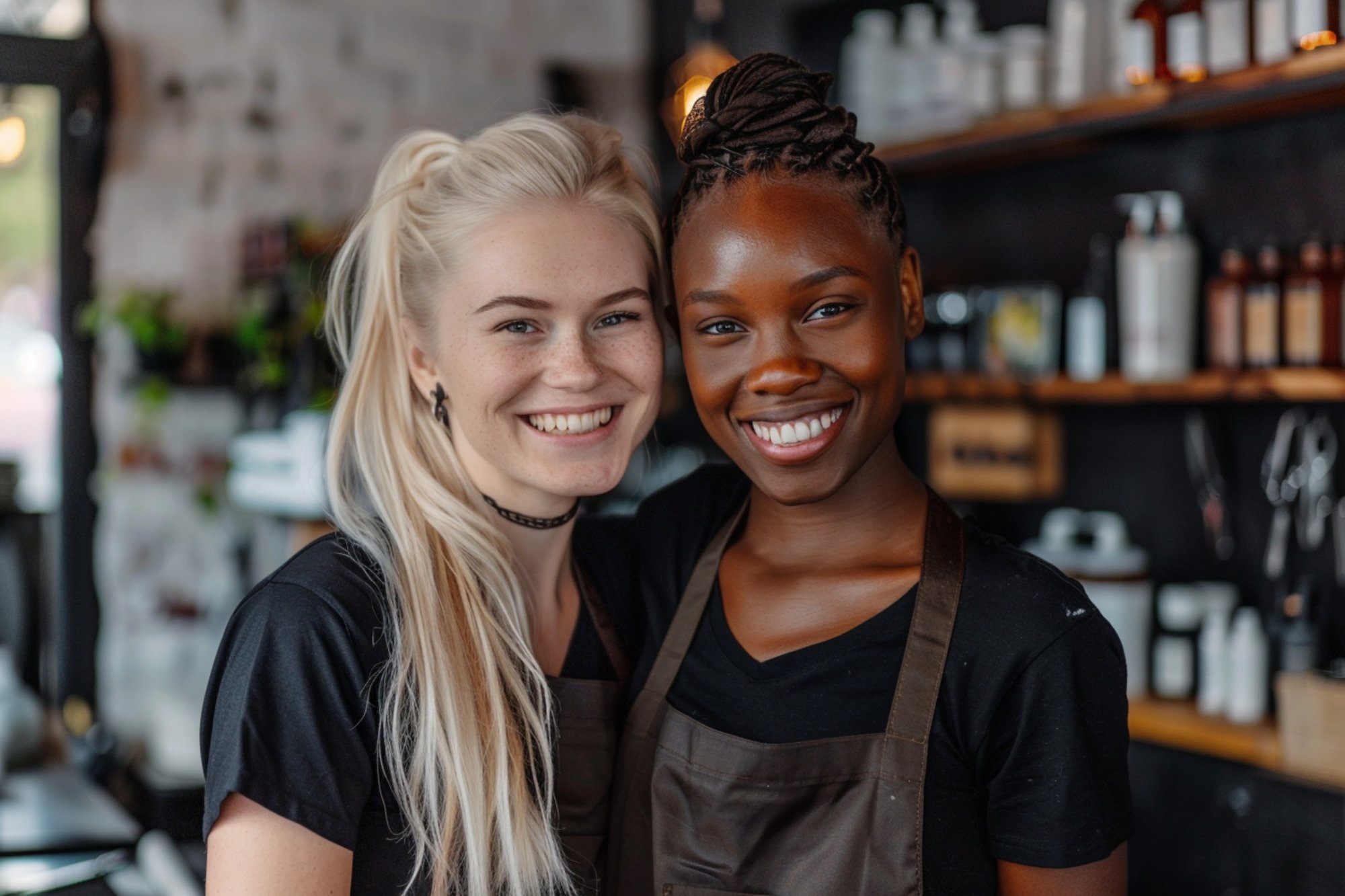 two-women-smiling-front-bar-with-smile-that-says-smile